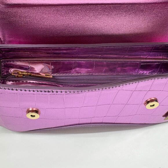 Metallic Mirror Crocodile Embossed Handbag / Crossbody Bag - Lilac Purple- NWT - Picture 10 of 14
